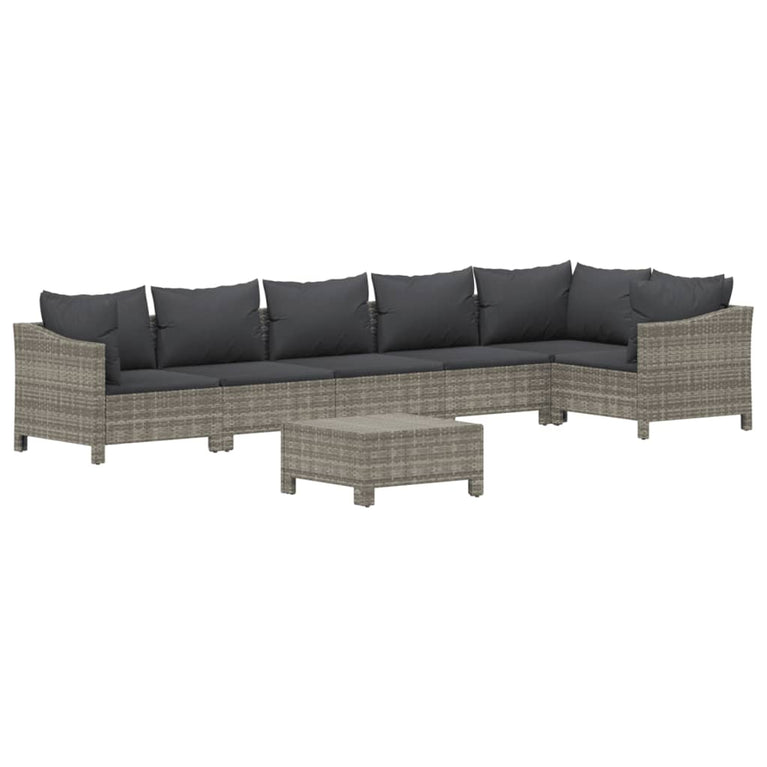 7-delige Loungeset met kussens poly rattan grijs MeubelReus