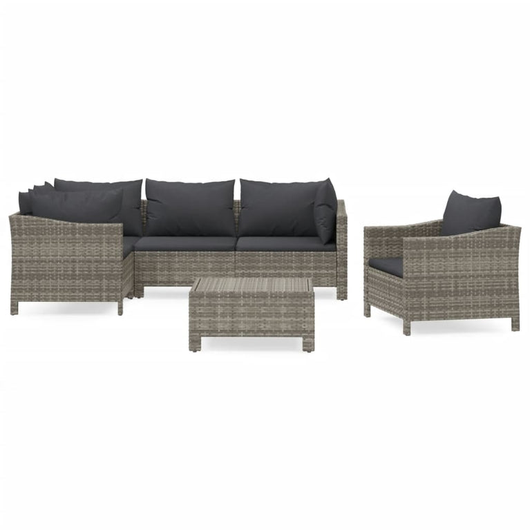 6-delige Loungeset met kussens poly rattan grijs MeubelReus