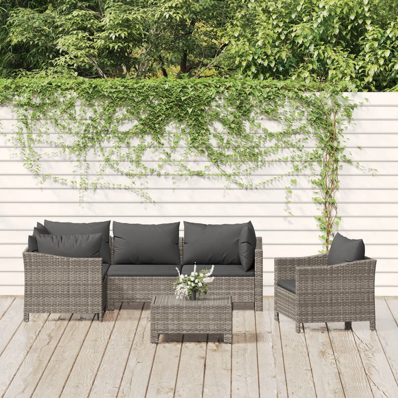 6-delige Loungeset met kussens poly rattan grijs MeubelReus