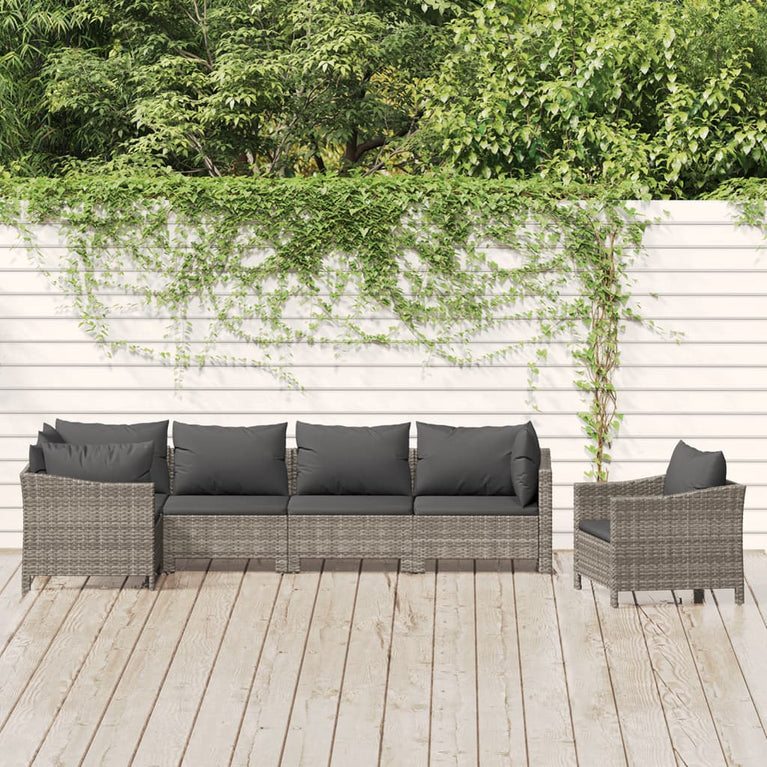 6-delige Loungeset met kussens poly rattan grijs MeubelReus