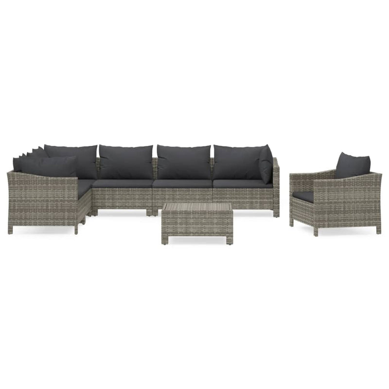 8-delige Loungeset met kussens poly rattan grijs MeubelReus