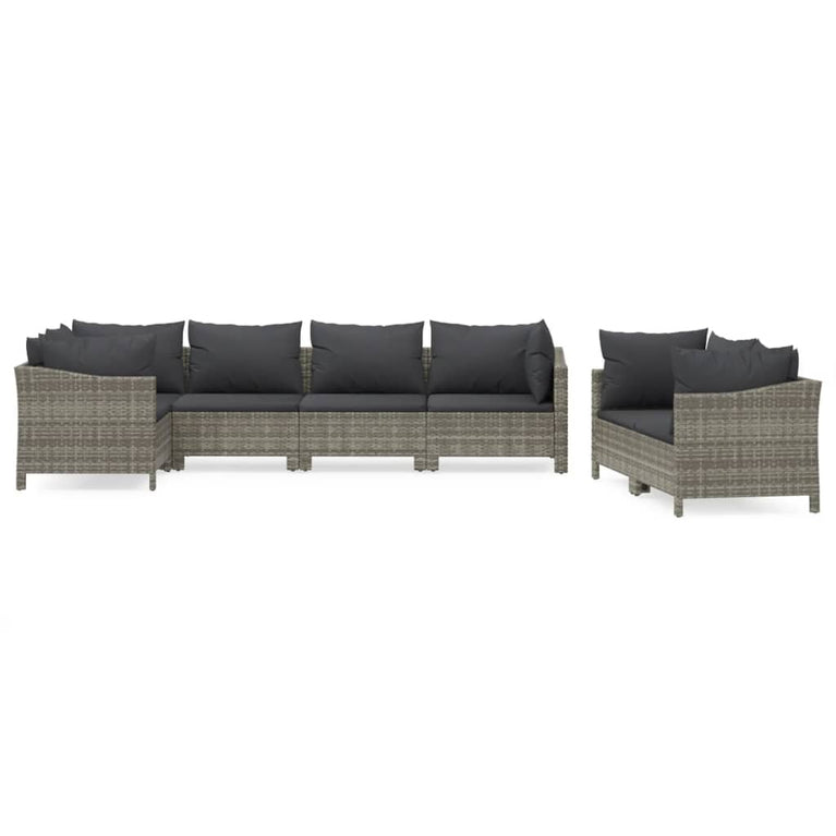 7-delige Loungeset met kussens poly rattan grijs MeubelReus