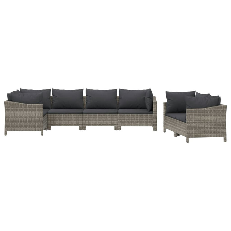 7-delige Loungeset met kussens poly rattan grijs MeubelReus