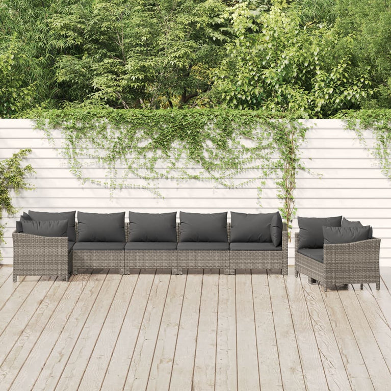 8-delige Loungeset met kussens poly rattan grijs MeubelReus