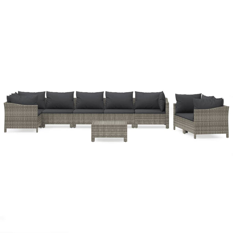 9-delige Loungeset met kussens poly rattan grijs MeubelReus