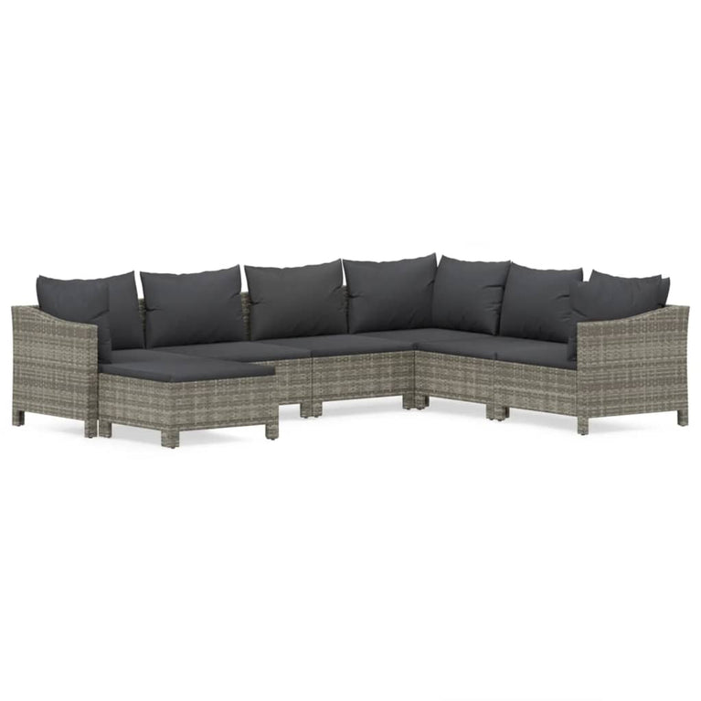7-delige Loungeset met kussens poly rattan grijs MeubelReus