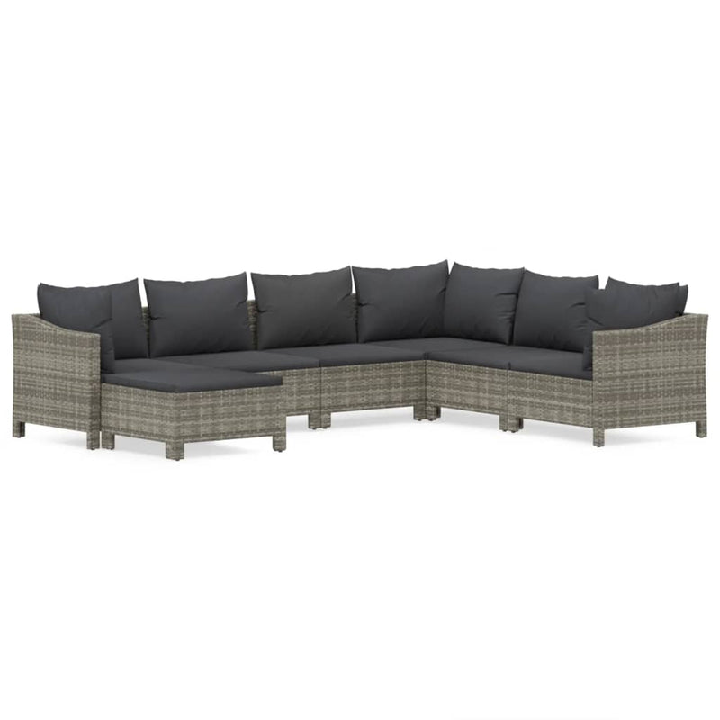 7-delige Loungeset met kussens poly rattan grijs MeubelReus