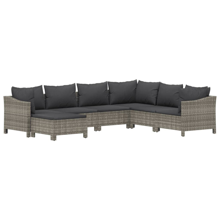 7-delige Loungeset met kussens poly rattan grijs MeubelReus
