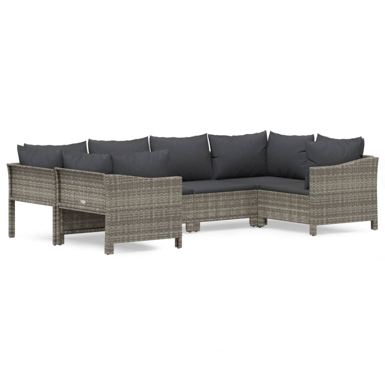 6-delige Loungeset met kussens poly rattan grijs MeubelReus