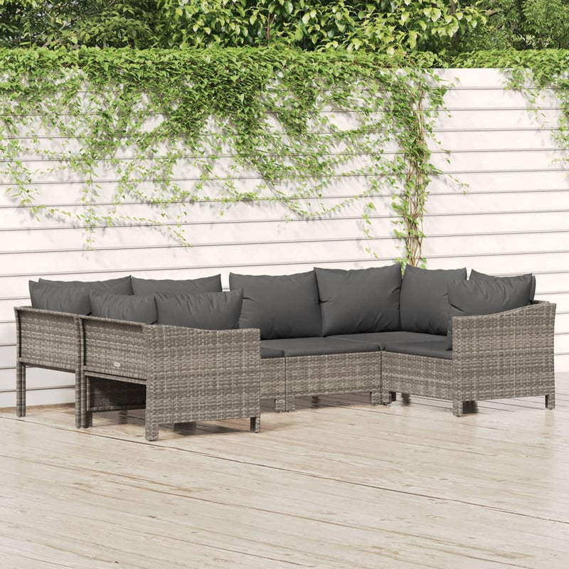 6-delige Loungeset met kussens poly rattan grijs MeubelReus
