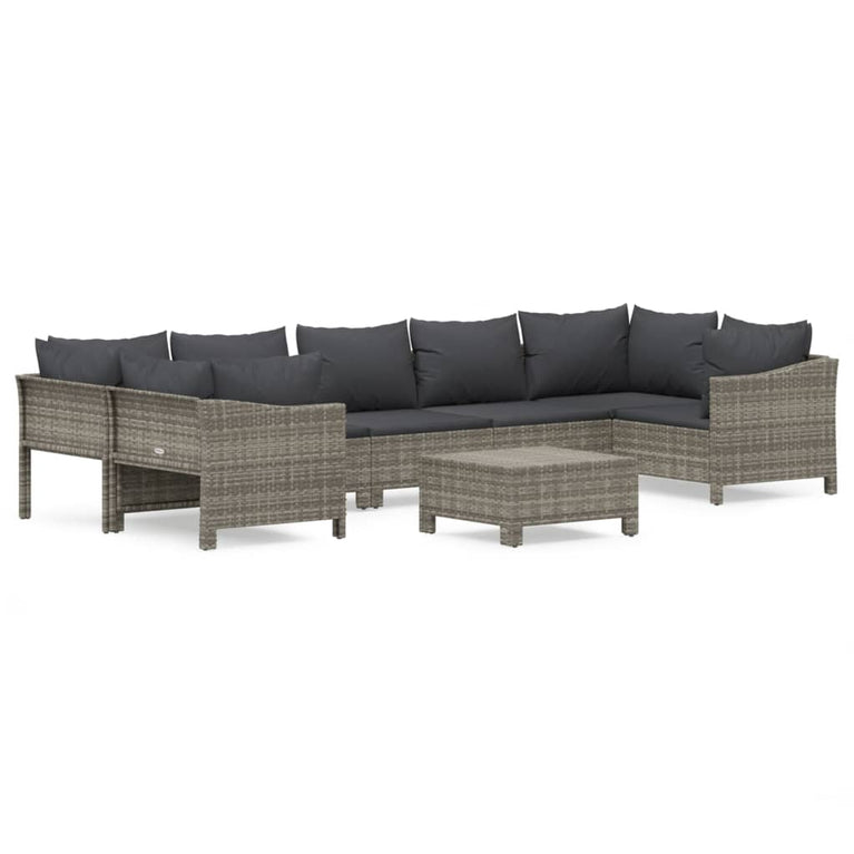 8-delige Loungeset met kussens poly rattan grijs MeubelReus