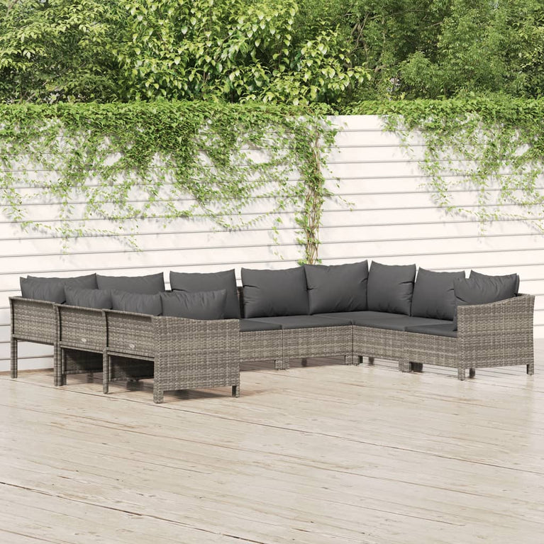 9-delige Loungeset met kussens poly rattan grijs MeubelReus