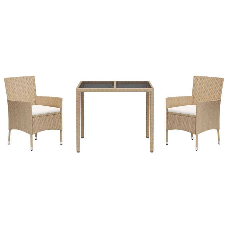 3-delige Tuinset met kussens poly rattan beige MeubelReus