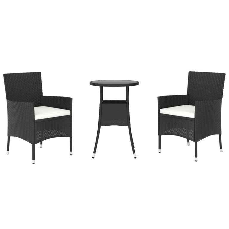 3-delige Bistroset met kussens poly rattan zwart MeubelReus
