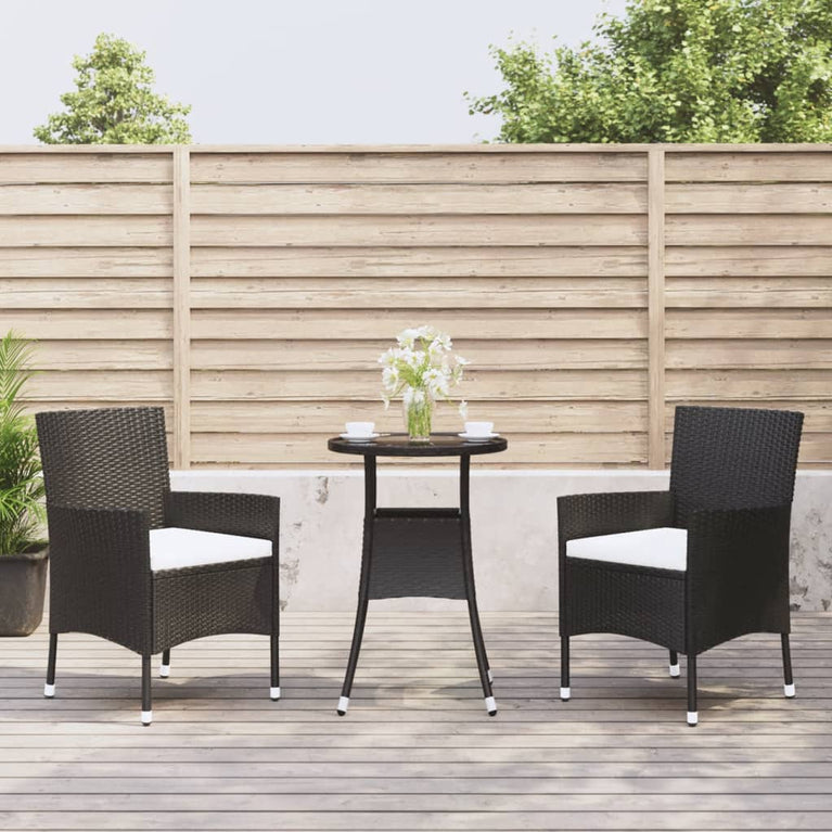 3-delige Bistroset met kussens poly rattan zwart MeubelReus