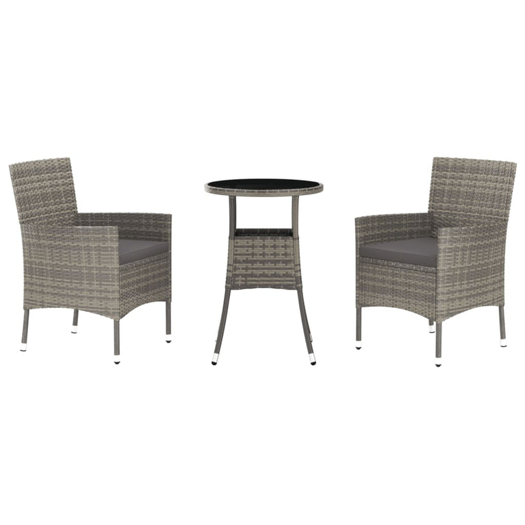 3-delige Bistroset met kussens poly rattan grijs MeubelReus