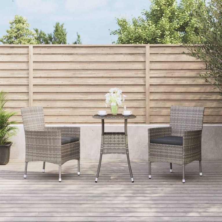 3-delige Bistroset met kussens poly rattan grijs MeubelReus