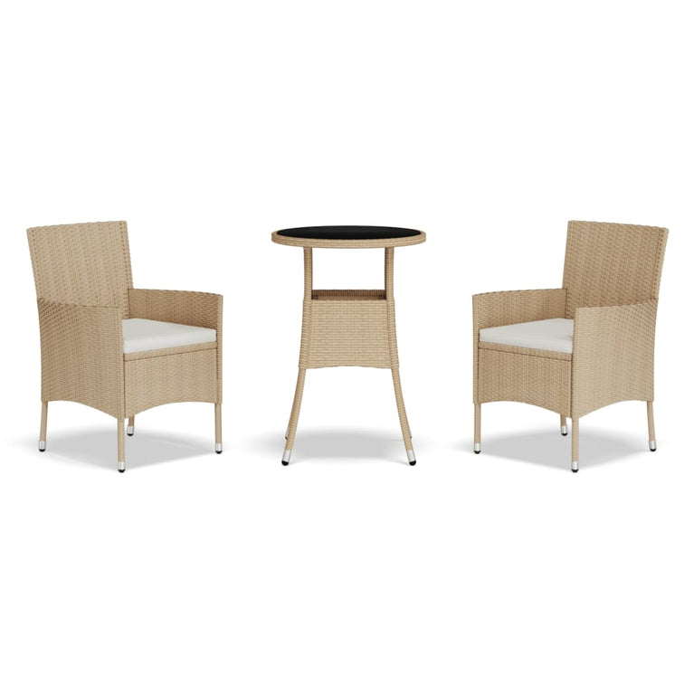 3-delige Bistroset met kussens poly rattan beige MeubelReus