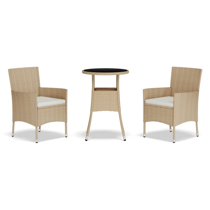 3-delige Bistroset met kussens poly rattan beige MeubelReus
