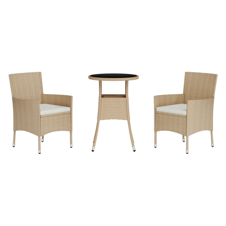 3-delige Bistroset met kussens poly rattan beige MeubelReus