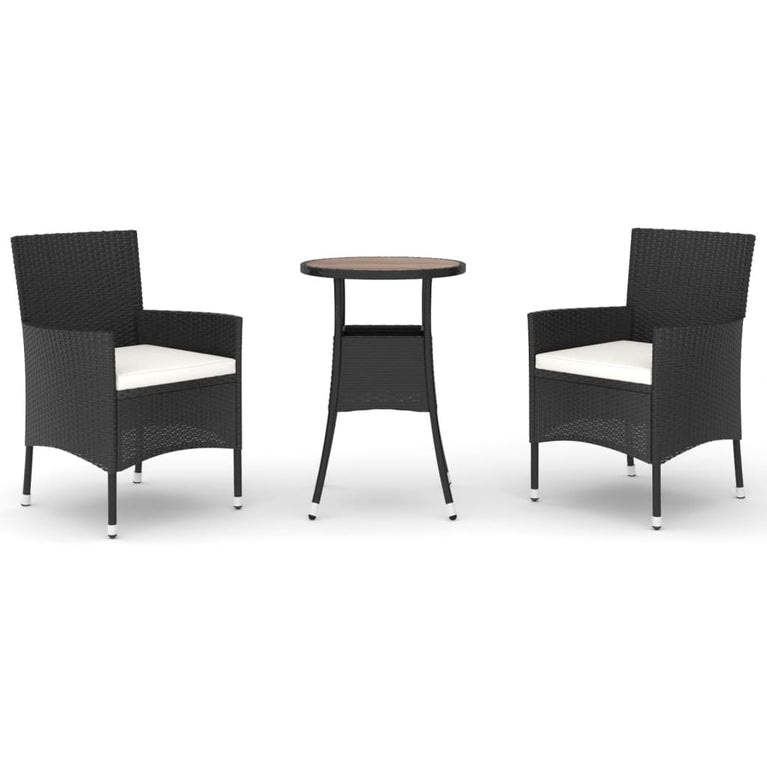 3-delige Bistroset met kussens poly rattan zwart MeubelReus
