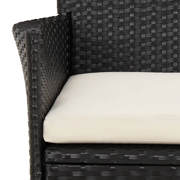 3-delige Bistroset met kussens poly rattan zwart MeubelReus