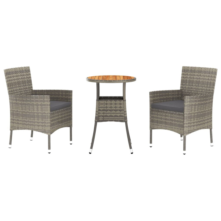 3-delige Bistroset met kussens poly rattan grijs MeubelReus