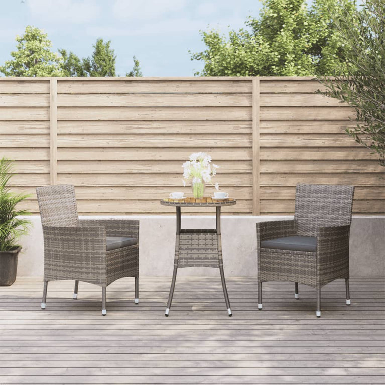 3-delige Bistroset met kussens poly rattan grijs MeubelReus