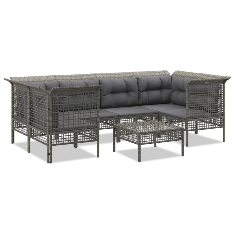 7-delige Loungeset met kussens poly rattan grijs MeubelReus