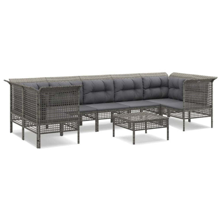 8-delige Loungeset met kussens poly rattan grijs MeubelReus