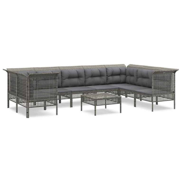 9-delige Loungeset met kussens poly rattan grijs MeubelReus
