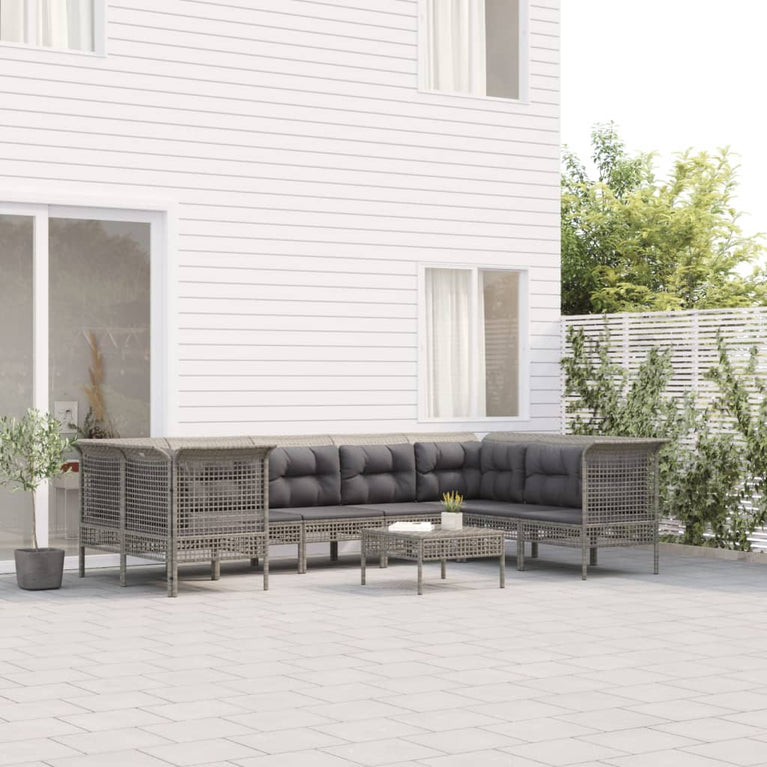 9-delige Loungeset met kussens poly rattan grijs MeubelReus