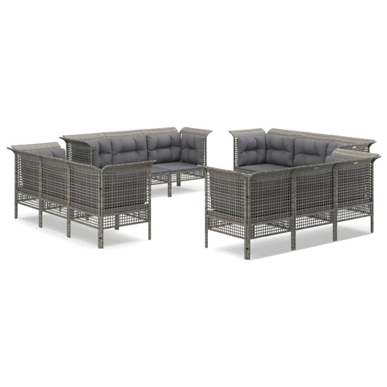 12-delige Loungeset met kussens poly rattan grijs MeubelReus