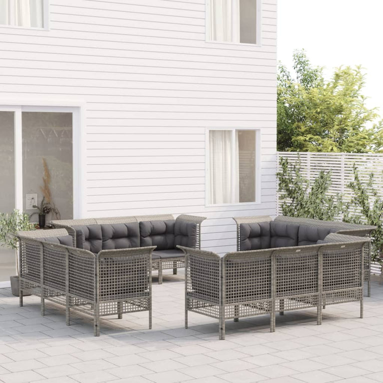 12-delige Loungeset met kussens poly rattan grijs MeubelReus