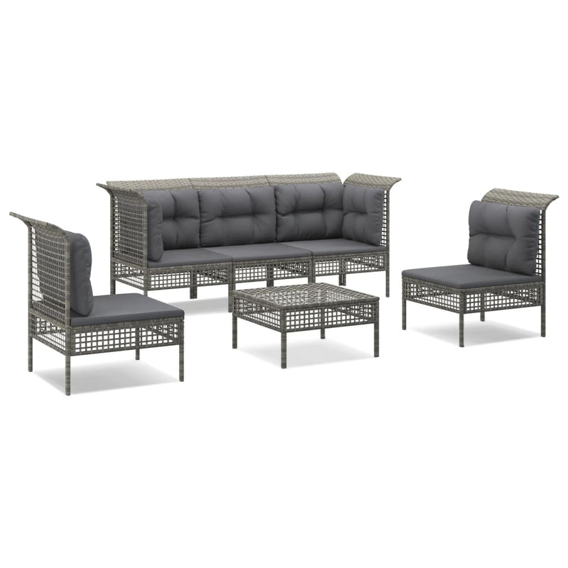 6-delige Loungeset met kussens poly rattan grijs MeubelReus
