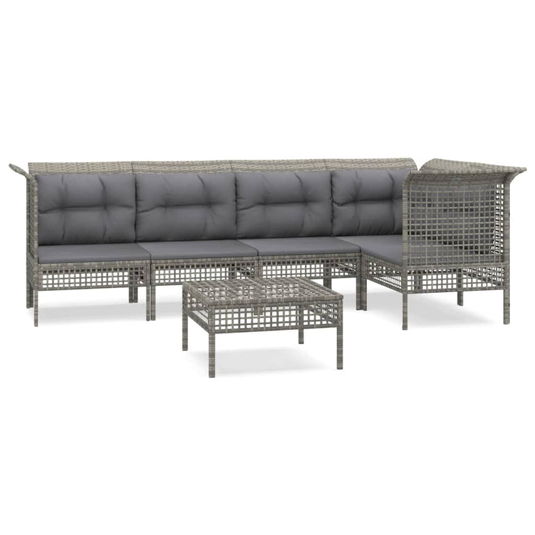 6-delige Loungeset met kussens poly rattan grijs MeubelReus