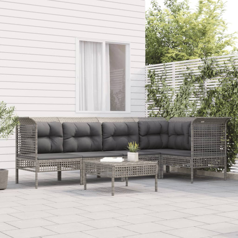 6-delige Loungeset met kussens poly rattan grijs MeubelReus