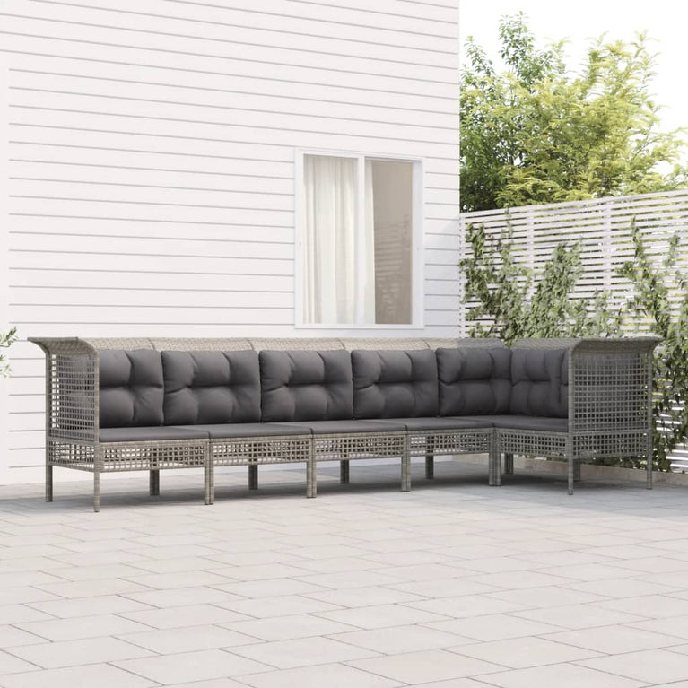 6-delige Loungeset met kussens poly rattan grijs MeubelReus