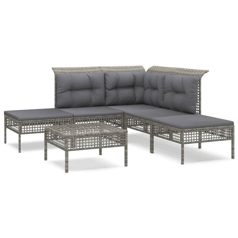 6-delige Loungeset met kussens poly rattan grijs MeubelReus