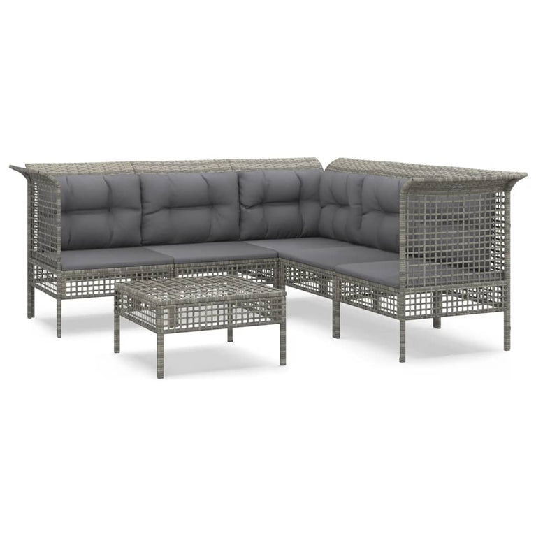 6-delige Loungeset met kussens poly rattan grijs MeubelReus