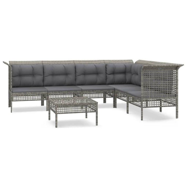 7-delige Loungeset met kussens poly rattan grijs MeubelReus