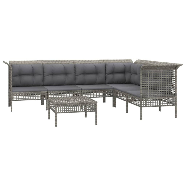 7-delige Loungeset met kussens poly rattan grijs MeubelReus