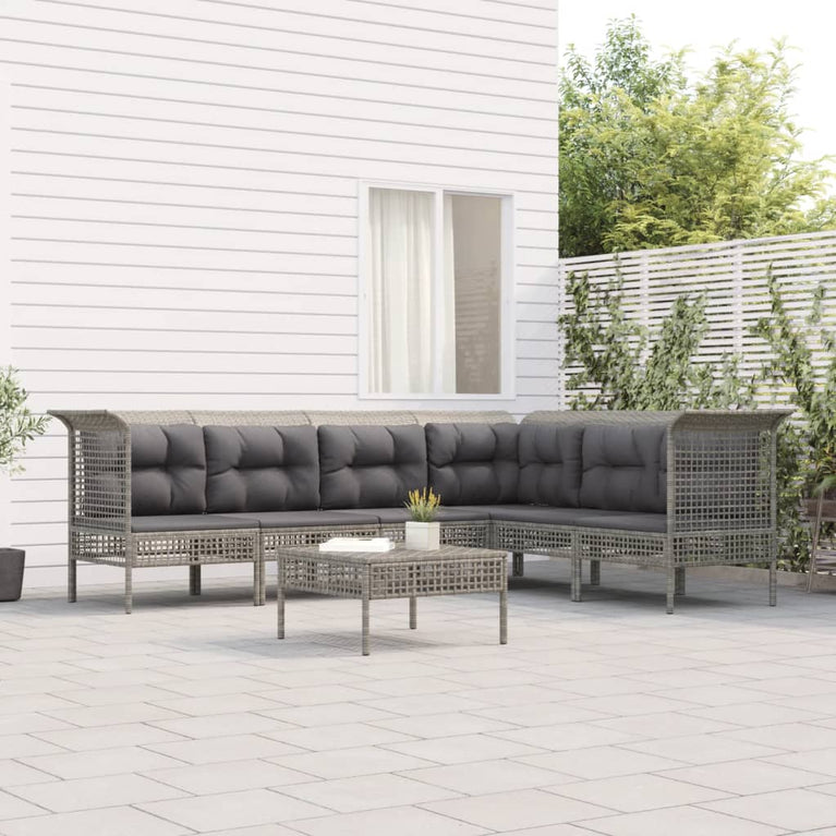 7-delige Loungeset met kussens poly rattan grijs MeubelReus