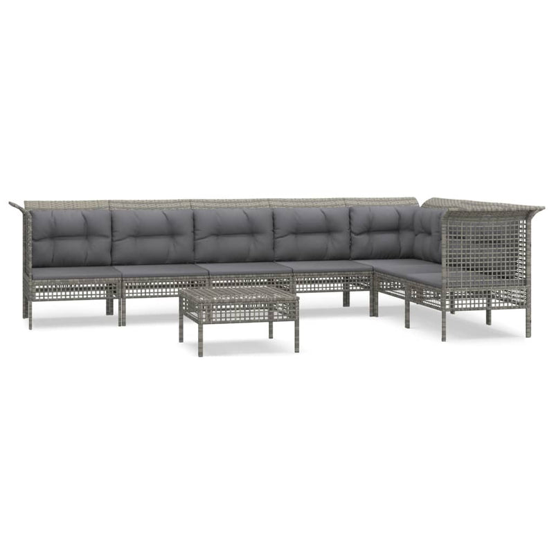 8-delige Loungeset met kussens poly rattan grijs MeubelReus