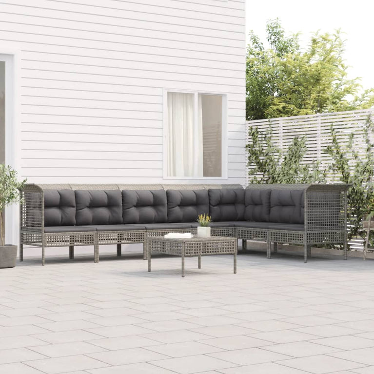 8-delige Loungeset met kussens poly rattan grijs MeubelReus