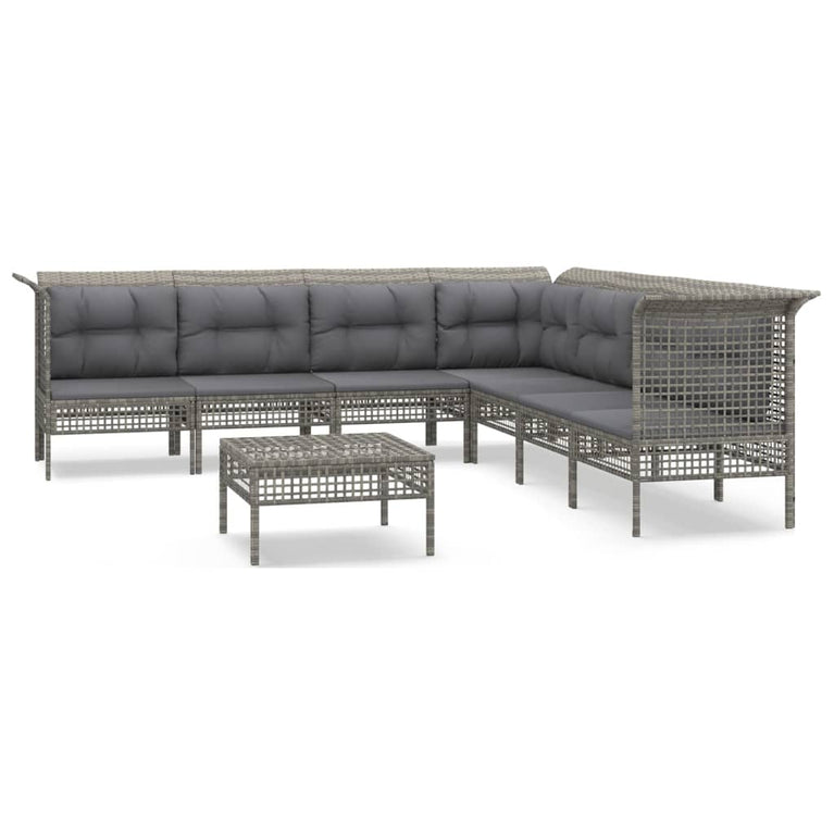 8-delige Loungeset met kussens poly rattan grijs MeubelReus