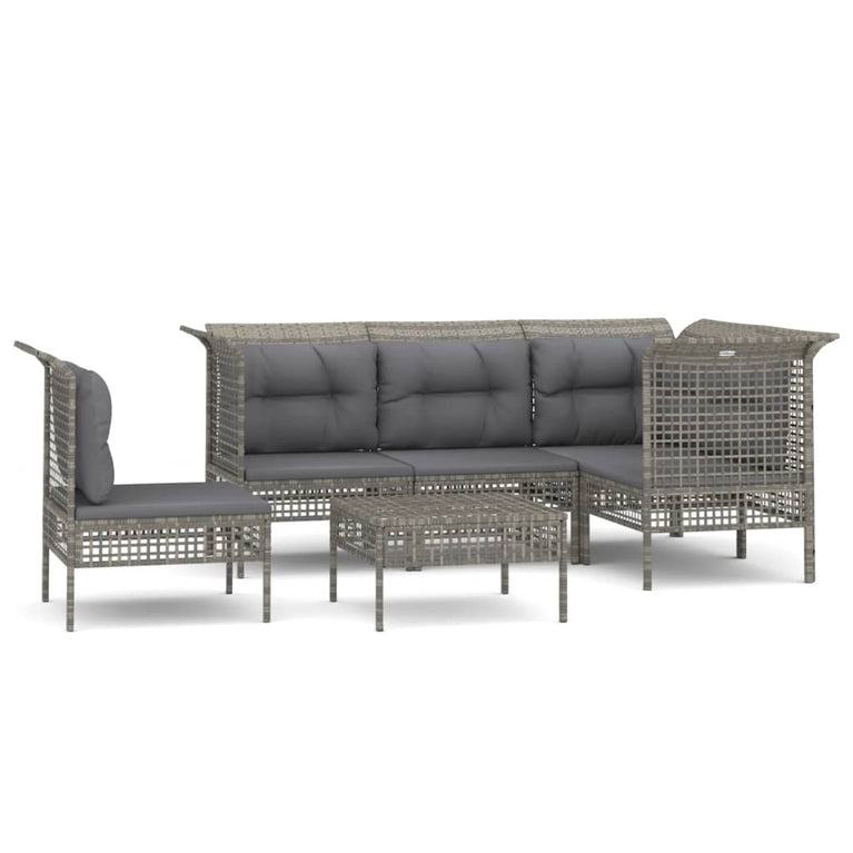 6-delige Loungeset met kussens poly rattan grijs MeubelReus
