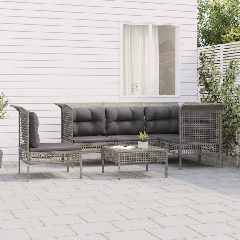 6-delige Loungeset met kussens poly rattan grijs MeubelReus