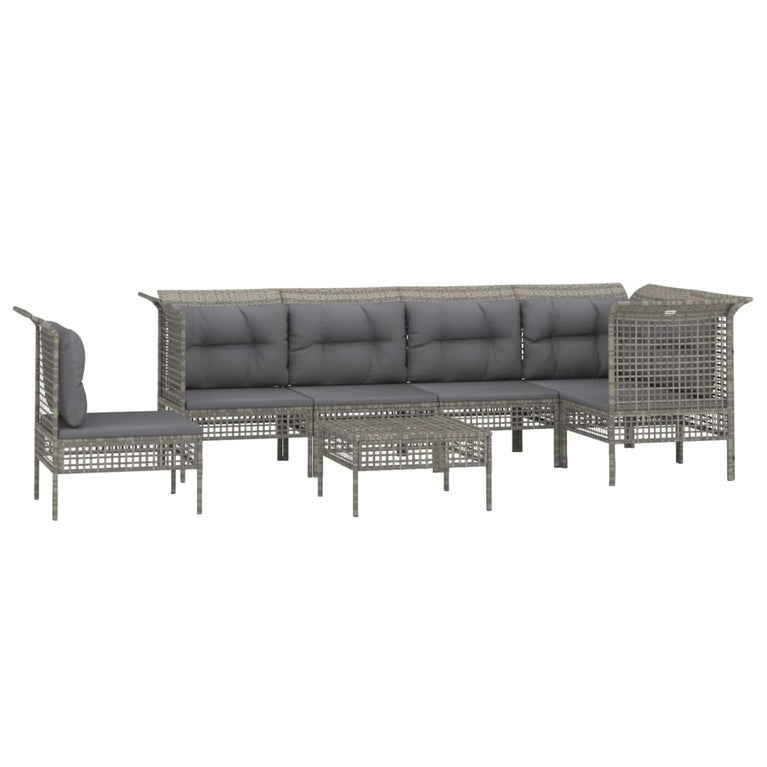 7-delige Loungeset met kussens poly rattan grijs MeubelReus