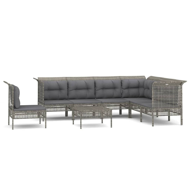 8-delige Loungeset met kussens poly rattan grijs MeubelReus